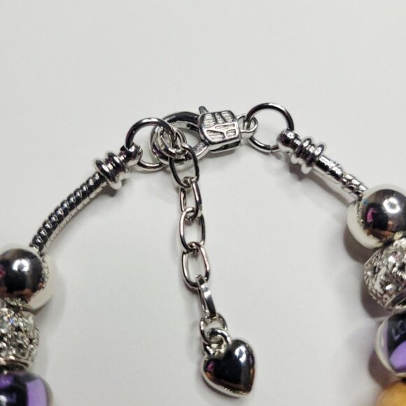 NWT Pandora Style Charm Bracelet Premium Purple Princess Crown Butterfly Sparkle - Picture 2 of 7